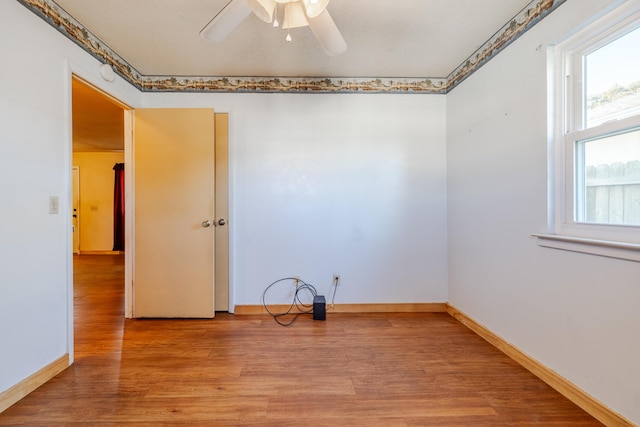 unfurnished room featuring light hardwood / wood-style floors and ceiling fan