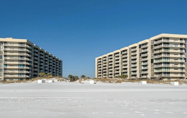 view of snow covered building