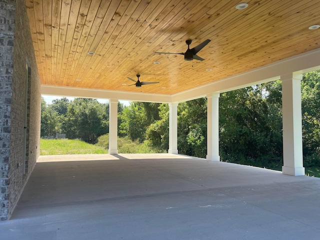 view of patio featuring ceiling fan