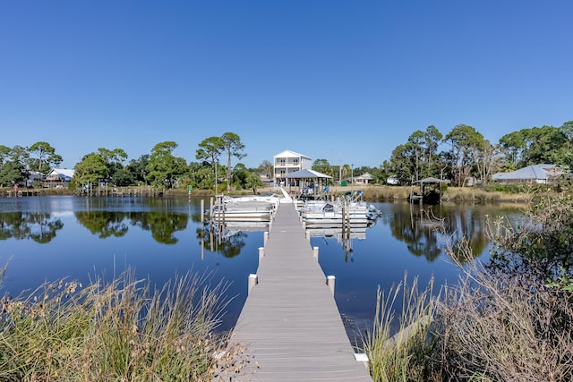 dock area with a water view