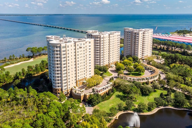 aerial view with a water view