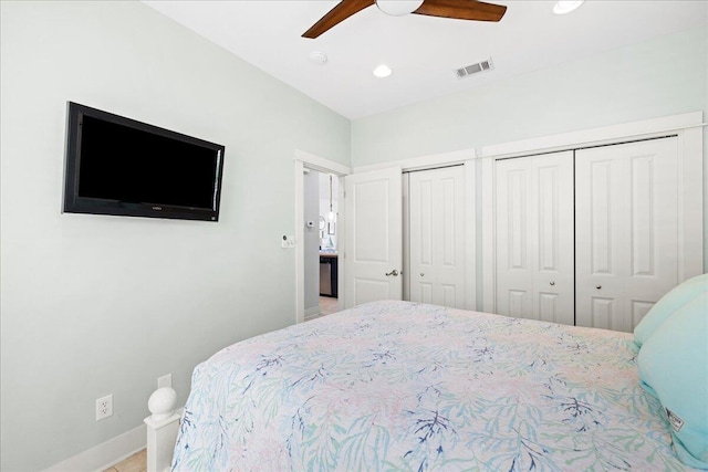 54 Rue Du Soleil, Santa Rosa Beach, FL 32459 - bedroom with multiple closets, recessed lighting, and ceiling fan