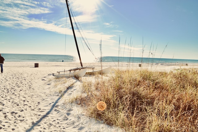 property view of water featuring a view of the beach