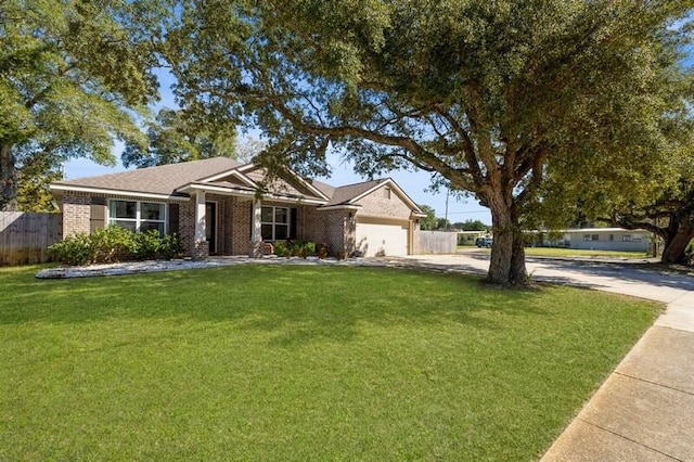 single story home with a front lawn and a garage