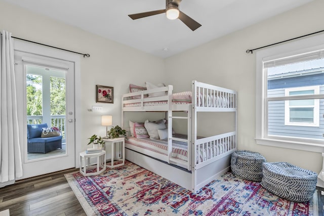 bedroom featuring ceiling fan and wood finished floors