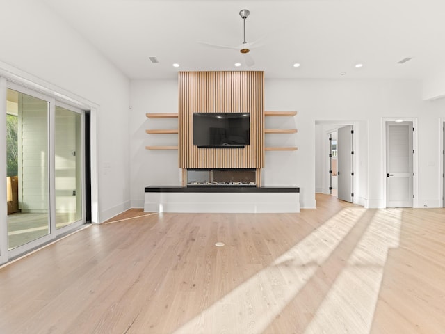 147 Quail Hollow Ct, Watersound, FL 32461 - unfurnished living room featuring wood finished floors, ceiling fan, recessed lighting, and baseboards
