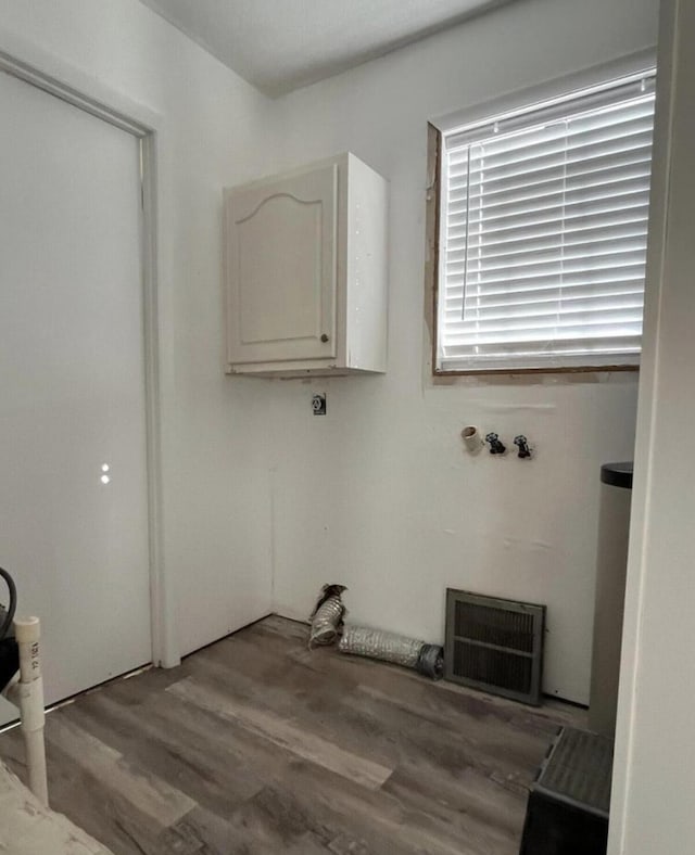 laundry room featuring cabinets and light hardwood / wood-style flooring