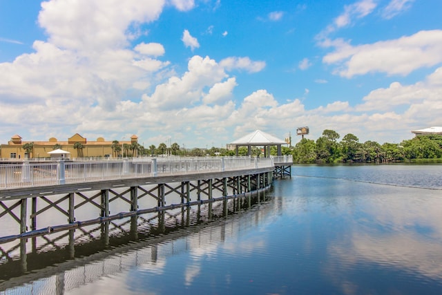 9860 S Thomas Dr Unit 921, Panama City Beach, FL 32408 - view of dock featuring a water view, a gazebo, and a pier