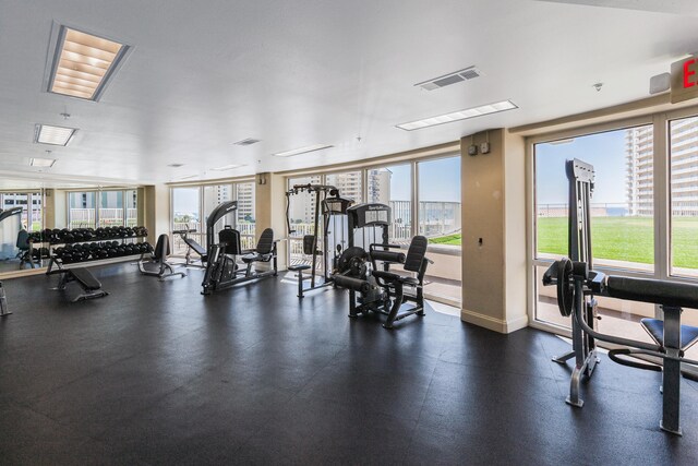 9860 S Thomas Dr Unit 921, Panama City Beach, FL 32408 - gym with plenty of natural light, visible vents, and a city view