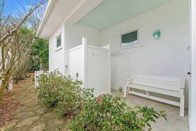 exterior space with stucco siding