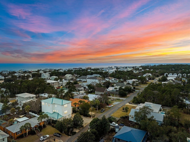 view of aerial view at dusk