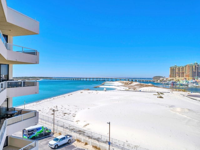 property view of water with a beach view