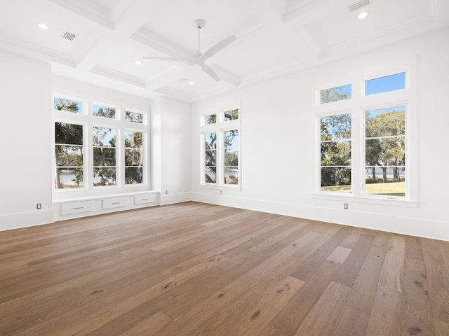59 Arboleda Dr, Santa Rosa Beach, FL 32459 - interior space with light wood finished floors, baseboards, coffered ceiling, and beamed ceiling