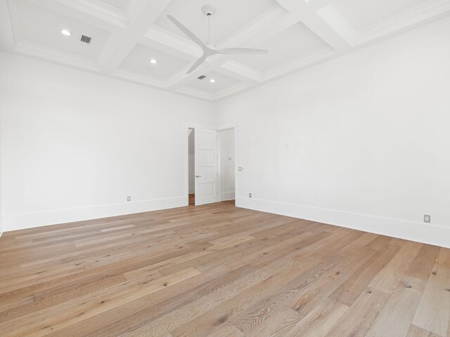 59 Arboleda Dr, Santa Rosa Beach, FL 32459 - unfurnished room with light wood finished floors, beamed ceiling, coffered ceiling, and visible vents
