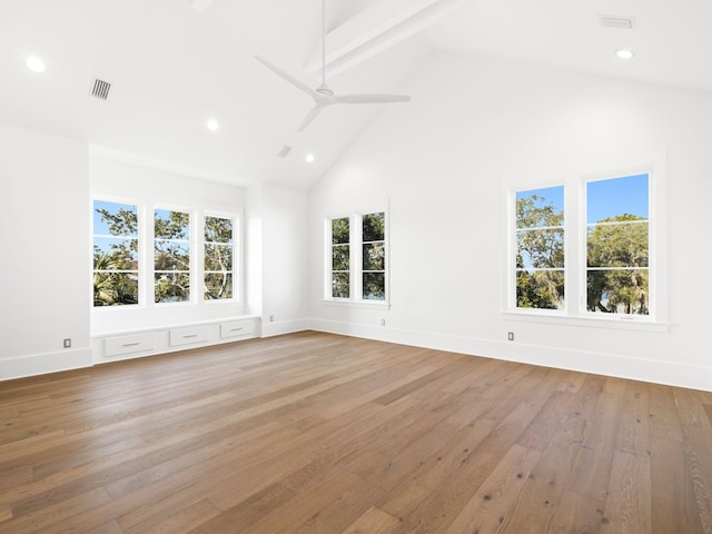 59 Arboleda Dr, Santa Rosa Beach, FL 32459 - spare room with light wood-type flooring, high vaulted ceiling, baseboards, and visible vents