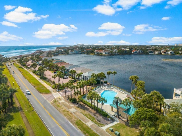 bird's eye view featuring a water view