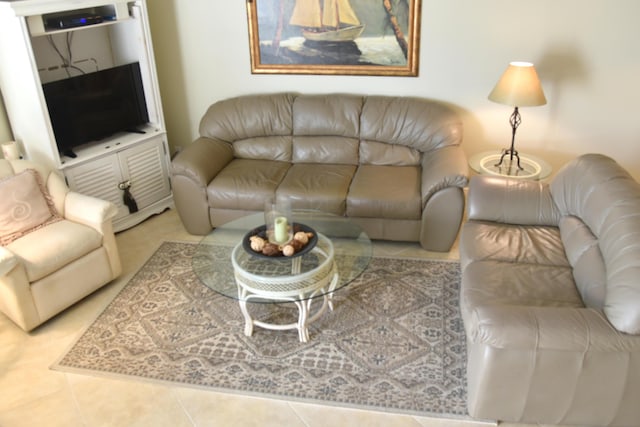 living room featuring light tile patterned floors