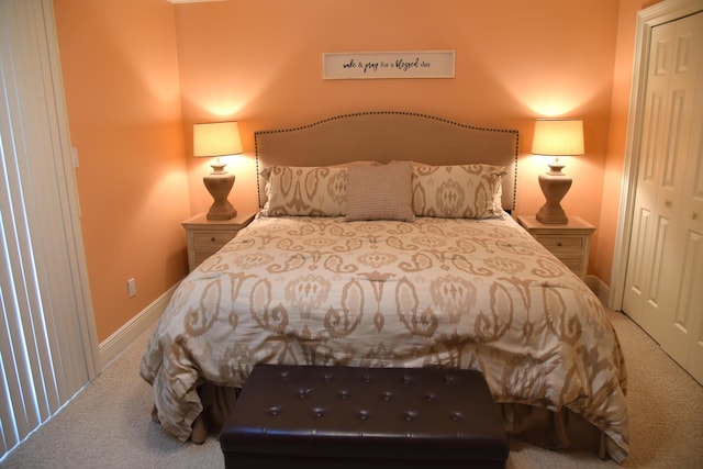 bedroom with carpet floors and a closet