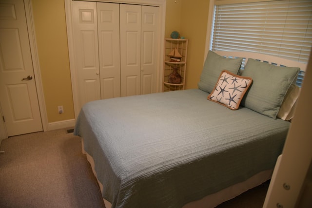 bedroom with carpet floors and a closet