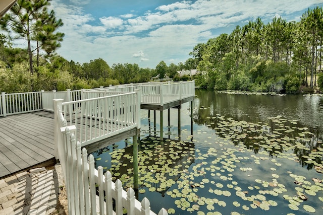 view of dock with a water view