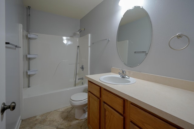 full bathroom with tile patterned flooring, toilet, vanity, and bathtub / shower combination