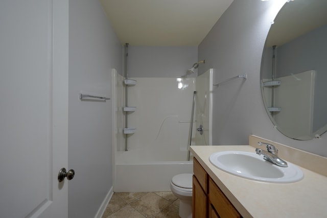 bathroom with tile patterned flooring, toilet, vanity, and tub / shower combination