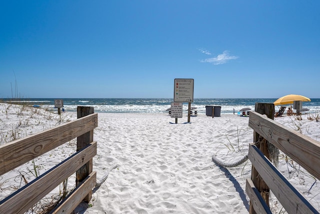 property view of water featuring a view of the beach