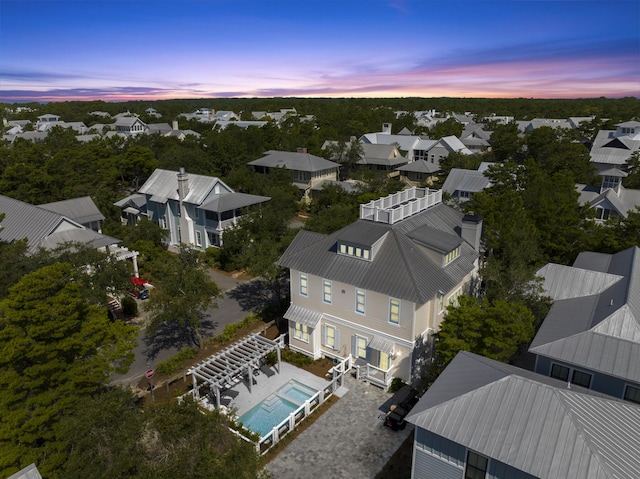 view of aerial view at dusk