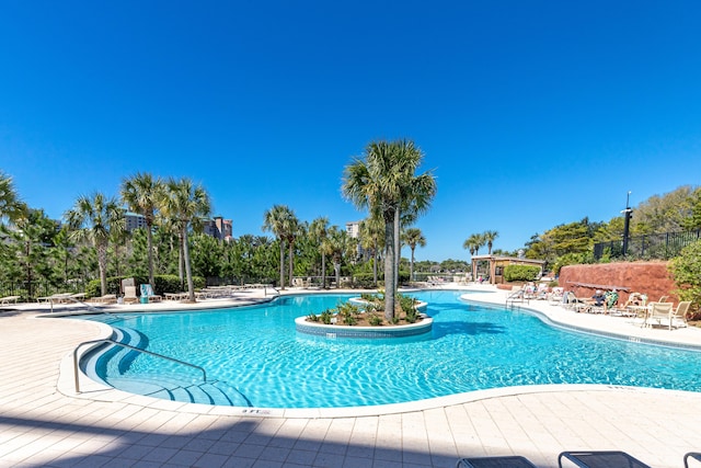 view of pool featuring a patio