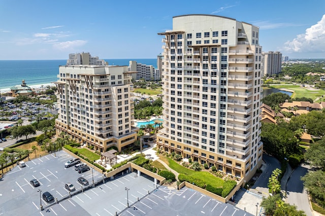 view of building exterior featuring a water view