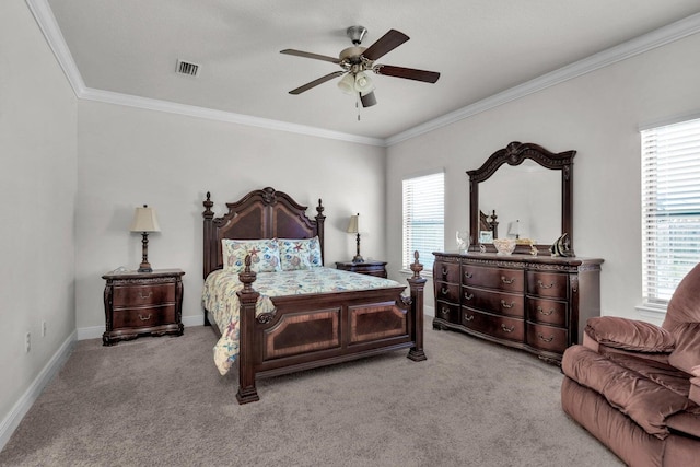 1729 Waterford Sound Blvd, Gulf Breeze, FL 32563 - bedroom with ornamental molding, light carpet, and ceiling fan
