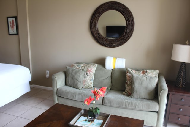 living room featuring light tile patterned floors