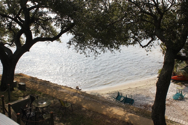 view of water feature with a beach view