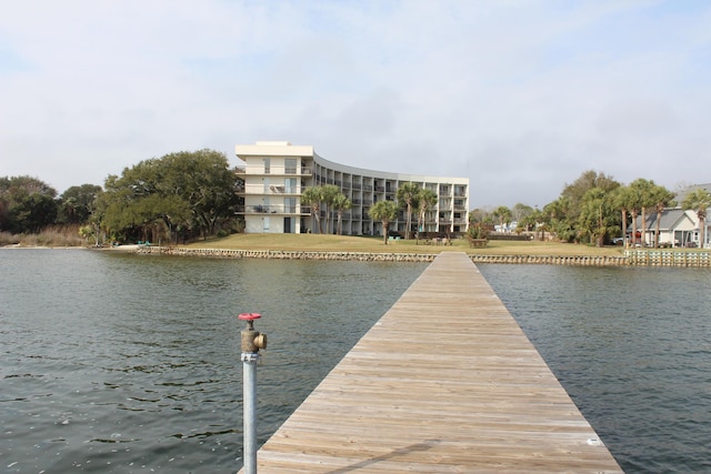 view of dock with a water view