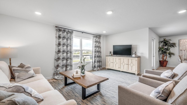 living room with hardwood / wood-style flooring