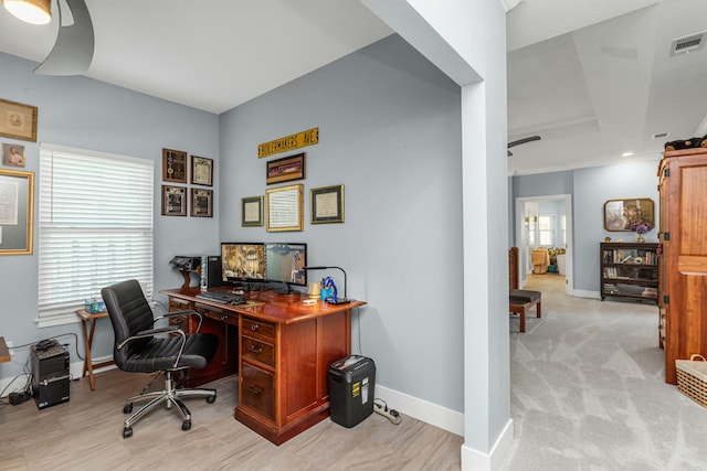 view of carpeted office space