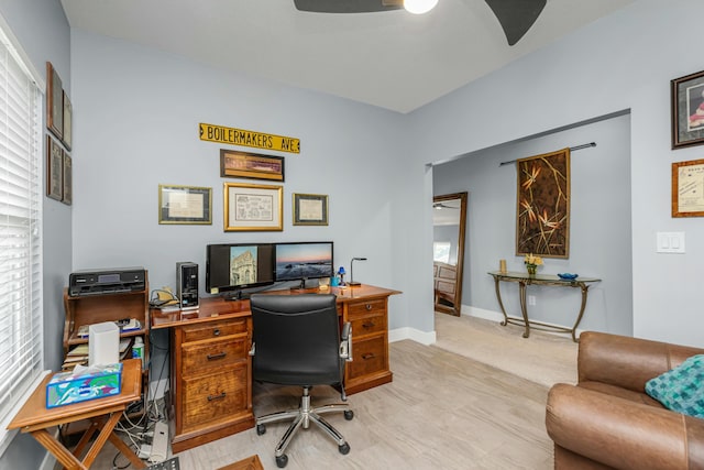 office area with ceiling fan