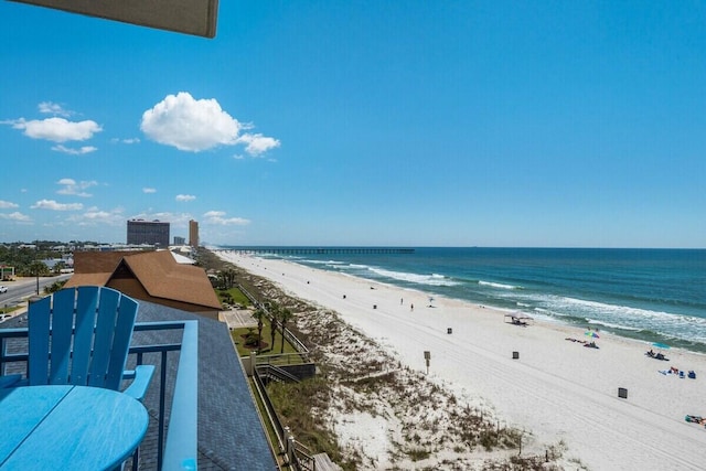 property view of water featuring a beach view