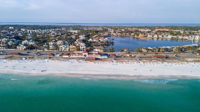 aerial view with a beach view and a water view