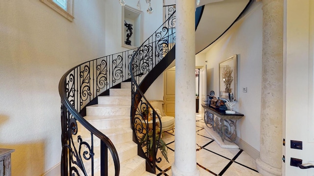 stairs with a high ceiling