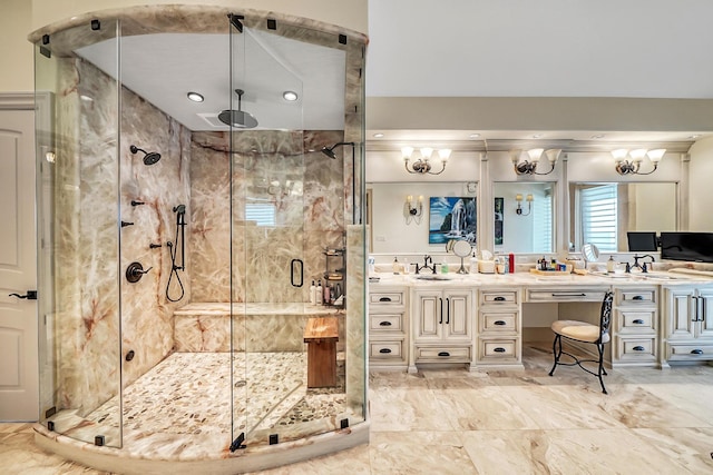bathroom with vanity and an enclosed shower