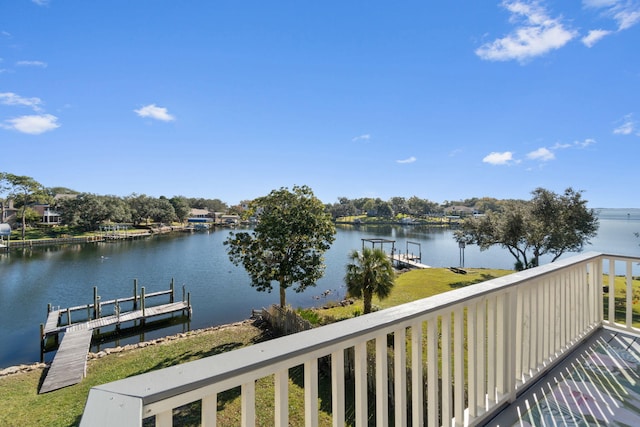 dock area with a water view