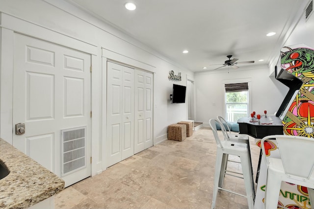 139 Brown St, Santa Rosa Beach, FL 32459 - interior space with ceiling fan and ornamental molding