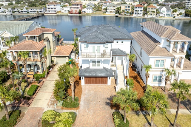 aerial view featuring a water view