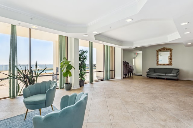 community lobby with a water view