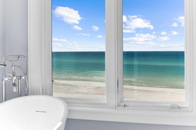 view of water feature with a view of the beach