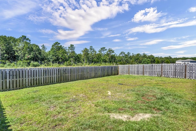 view of yard with a fenced backyard