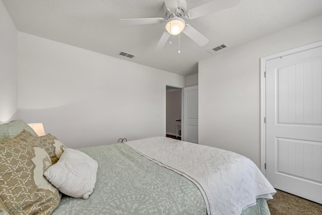 bedroom with visible vents and a ceiling fan