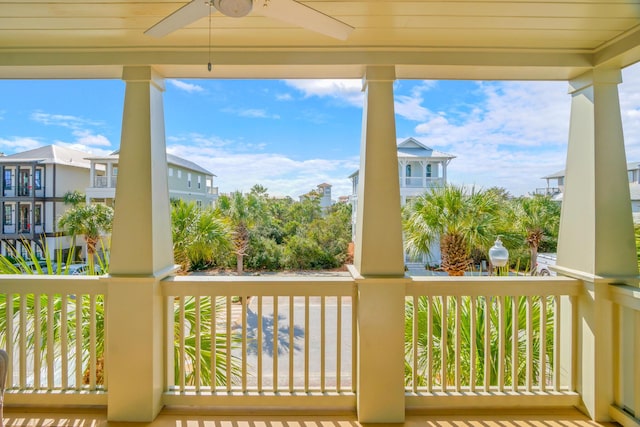 exterior space featuring a ceiling fan