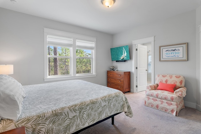 bedroom with light carpet